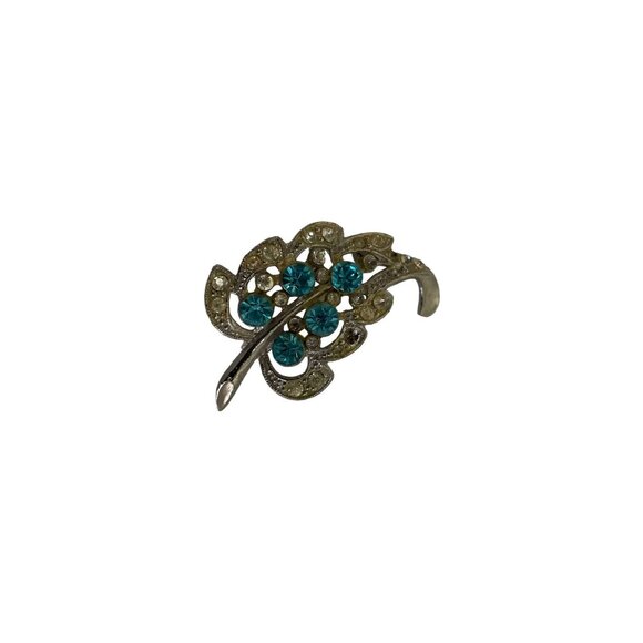 Vintage Womens Blue Flower Rhinestone Brooch Pin Silver Plated One Stone Is Miss - Picture 5 of 5